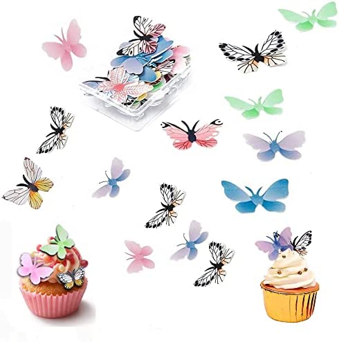Butterfly Cake Topper, Set of 72 Edible Butterfly Cupcake Toppers Wedding Cake Birthday Party Food Decoration Mixed Colou