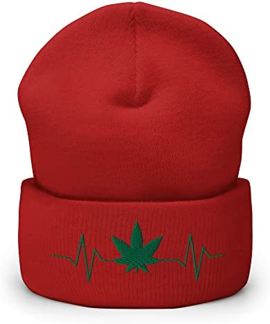 Marijuana Cuffed Beanie, Marijuana Winter Hat for Men and Women, Funny Weed 420 Gift, Pot Leaf Cap, Stoner Gift