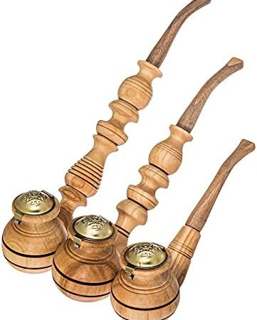 Set of 3 Wooden Tobacco Smoking Pipes Different Size 7, 10, 14 cm Long Carved Handmade Pipe