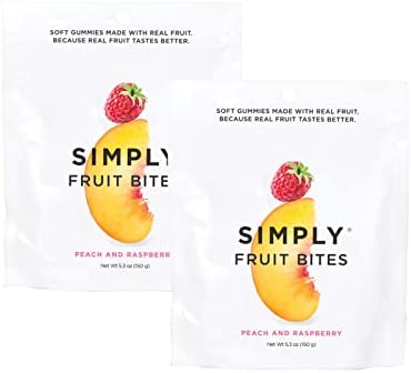 Simply Fruit Bites | Made with Real Fruit | Peach and Raspberry | Large Bags 5.3 oz (Pack of 2) | No Cane Sugar + Gluten Free + Kosher (Peach and Raspberry, 2 pack)