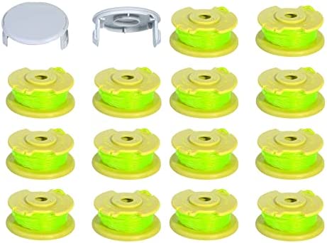 16PCS Line String Trimmer Replacement Spool, Weed Eater Cap Auto Feed Cordless Trimmer String 0.08-inch 11ft Compatible with Ryobi One Plus AC80RL3 18v 24v and 40v, 14 Spools + 2 Cap