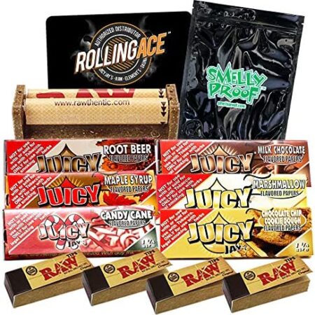 Rolling Ace Sweet Tooth Bundle - 13 Items Juicy Jays Flavoured Papers Bundle. Raw Rolling Machine, 6 Juicy Jay's Flavours, RAW Tips, Smelly Proof Bag, Scoop Card