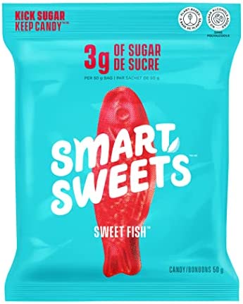 SmartSweets Sweet Fish, Candy with Low Sugar (3g), Low Calorie, Plant-Based, Free From Sugar Alcohols, No Artificial Colors or Sweeteners, Pack of 12, New Juicy Recipe